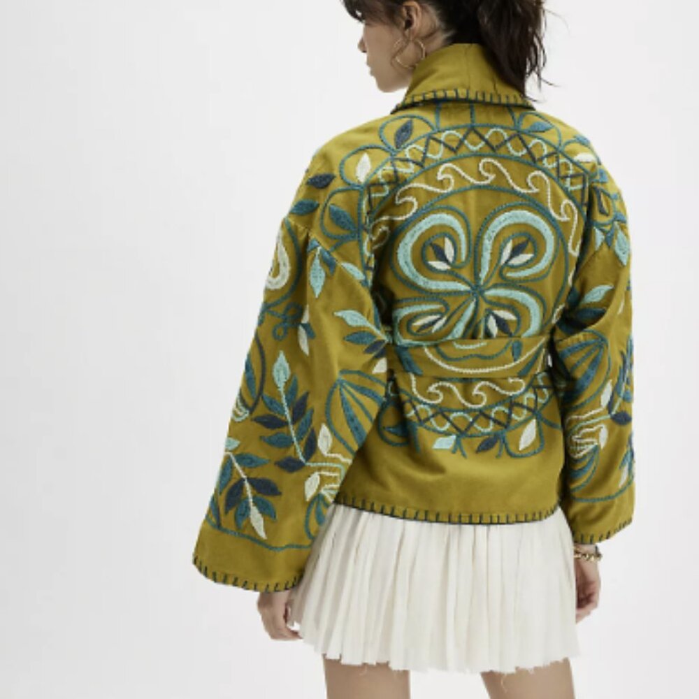Free People Nori Embroidered Jacket Small See Green Combo NWOT Sold Out $398